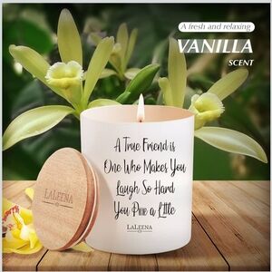 LaLeena Candle Vanilla Scent "A True Friend Is One..." with Wooden Lid NIB-14oz